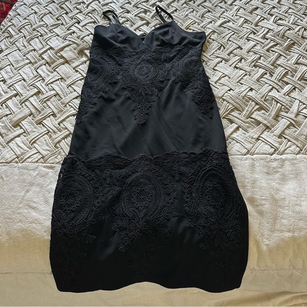 Black spaghetti strap dress with lace detail, Size M